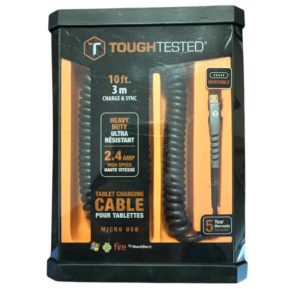 Tough Tested 10 Ft Micro USB Charger Cord Heavy Duty Charging Cable NEW - Picture 1 of 3